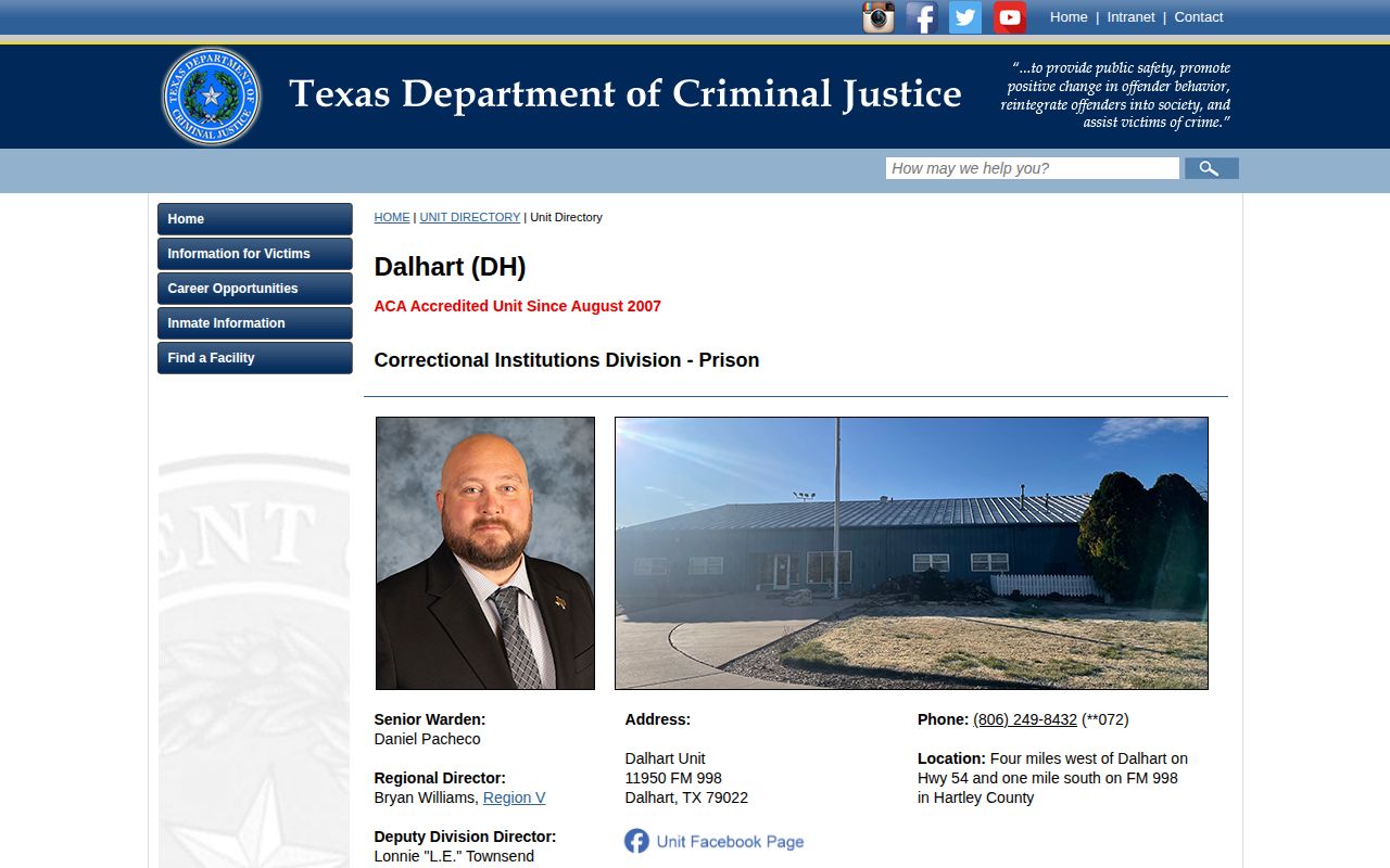 Dalhart Unit TDCJ prison release record information